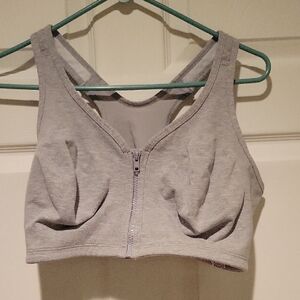 Gray Zip-Front Sports Bra